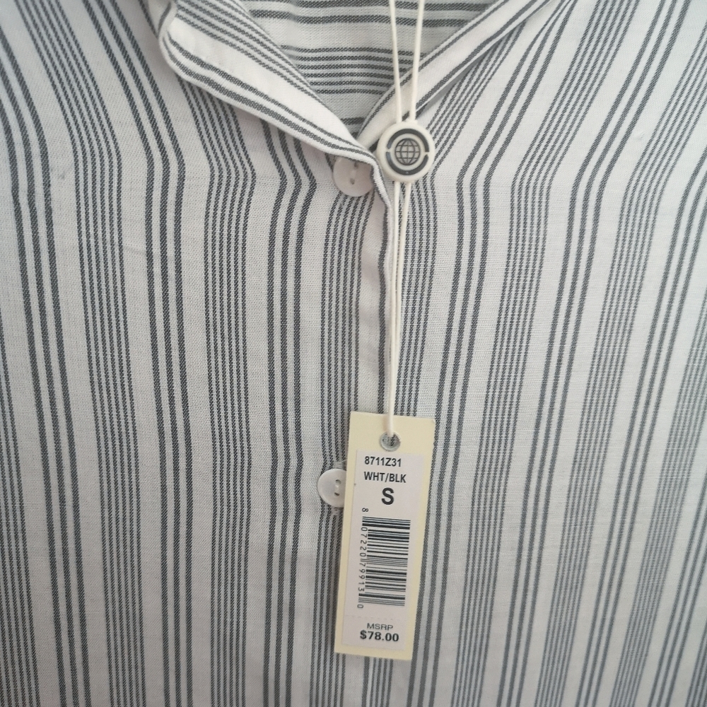 Max Studio Striped Flowy High-Low Long Button Up - Picture 5 of 9